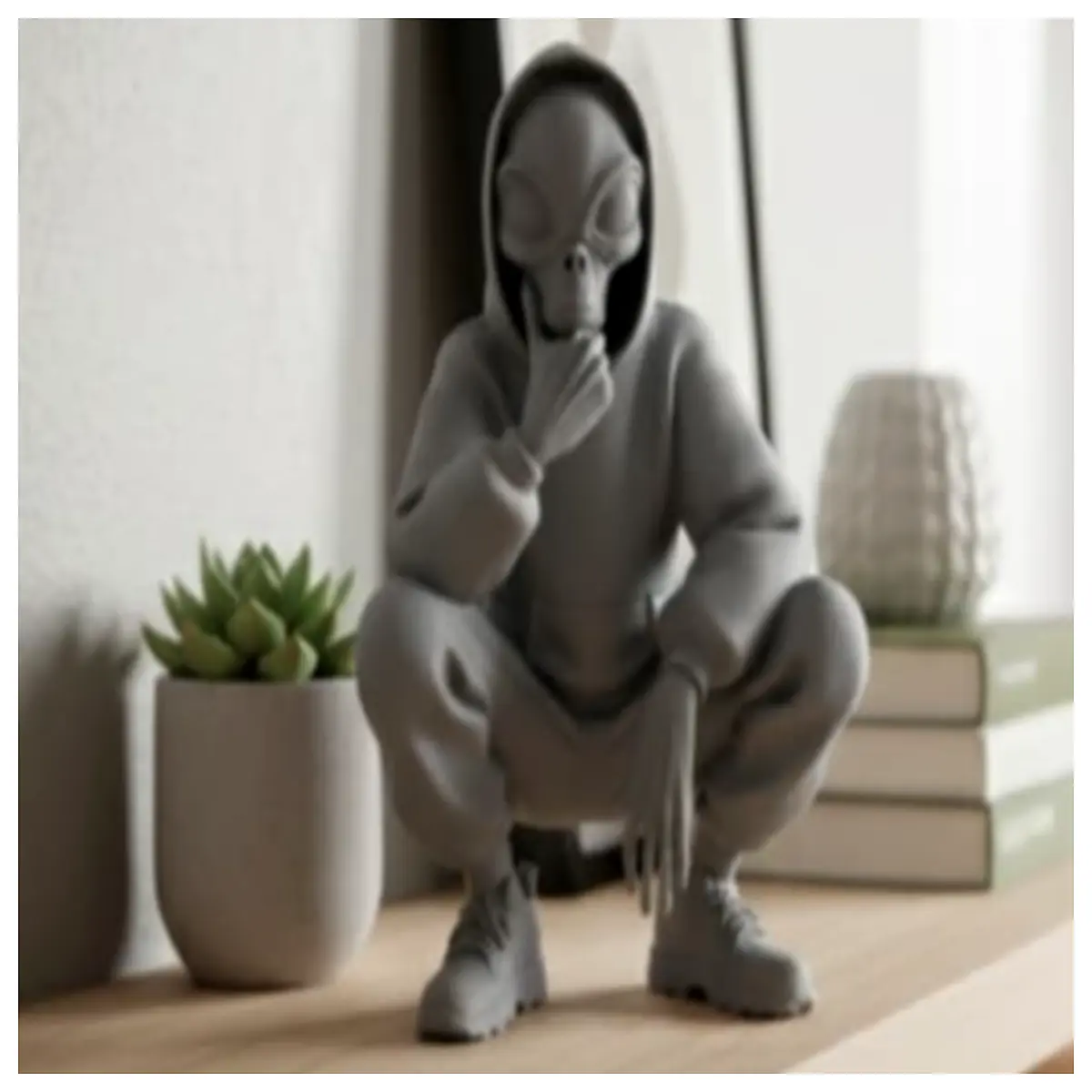 streetwear squatting alien statue decor 250mm no fill resin figure for shelf