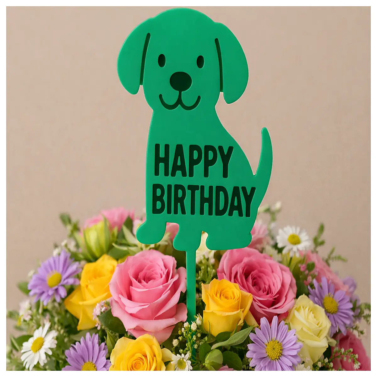 dog birthday cake topper with happy birthday text and paw print decoration for pet party supplies
