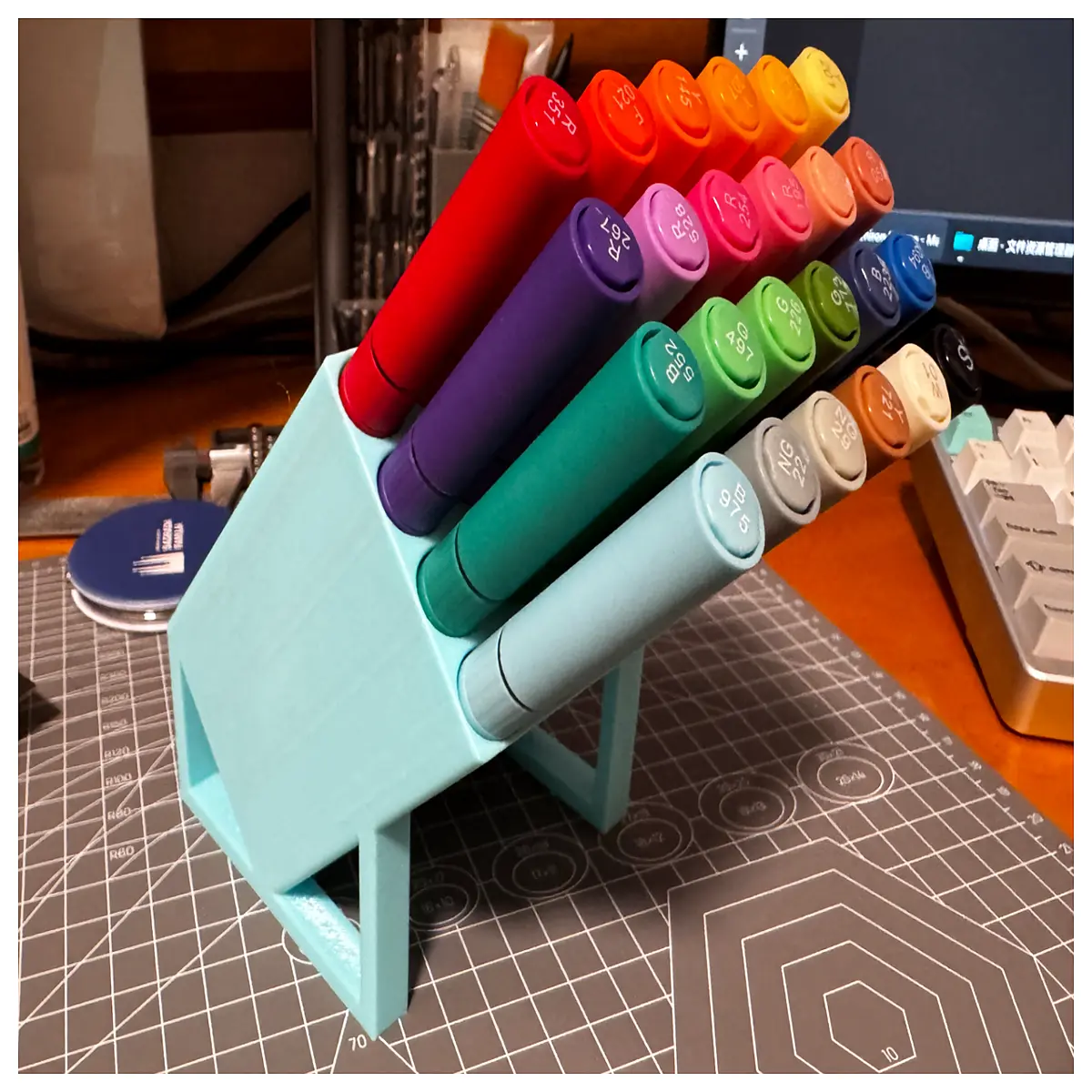 acrylic paint brush holder organizer with 24 slots for artists studio desktop storage