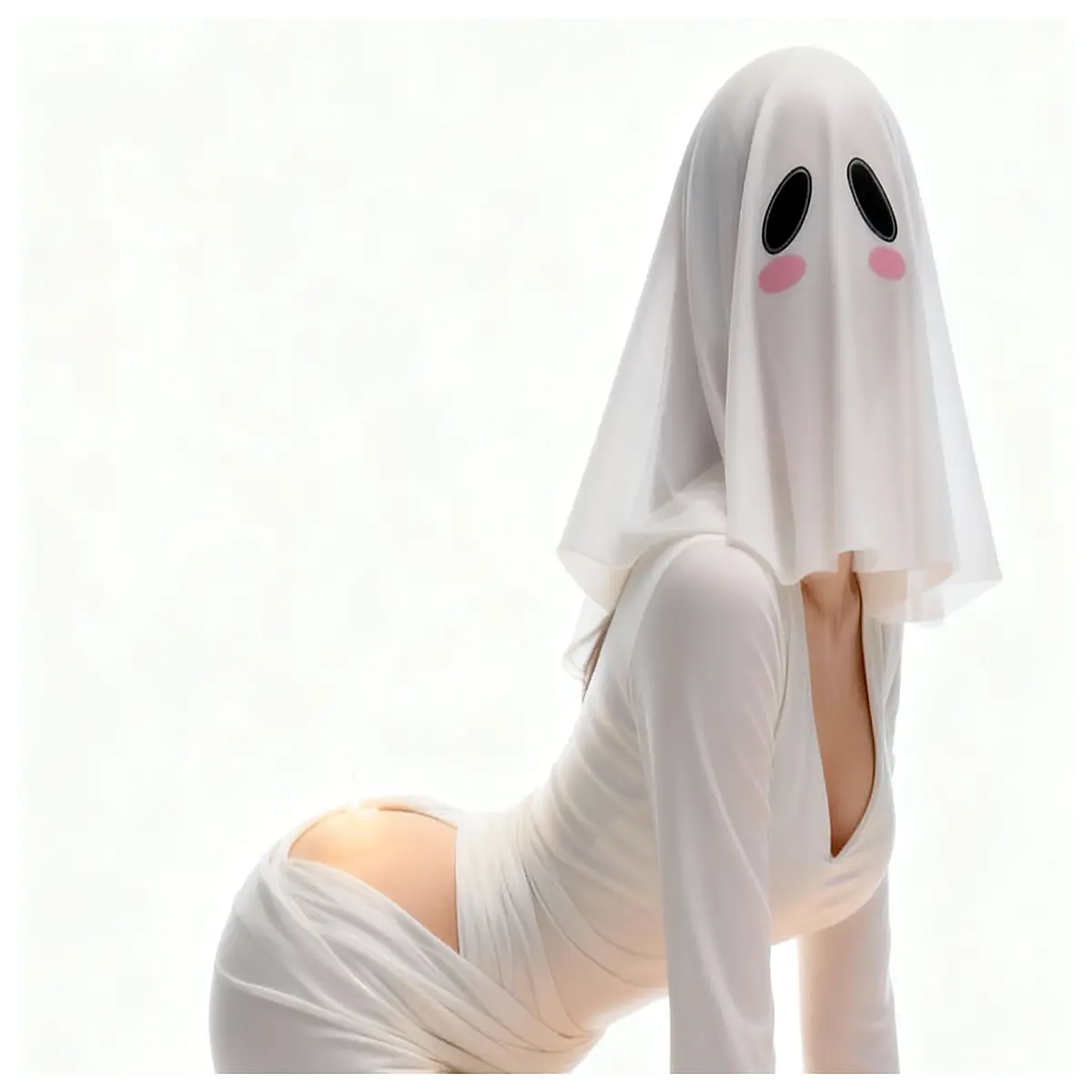 ghost girl figurine kneeling pose collectible anime doll small statue for desk