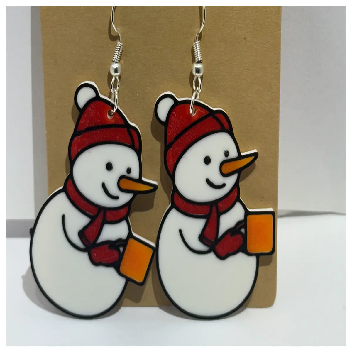 cute snowman earrings with coffee cup charm winter holiday her festive xmas jewelry