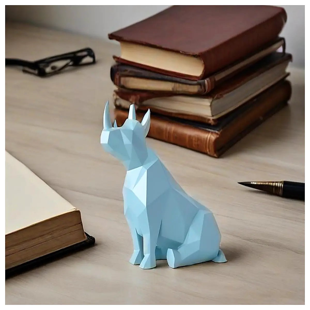 geometric rhino desk ornament low poly animal figurine for office decor modern minimalist home shelf accessory