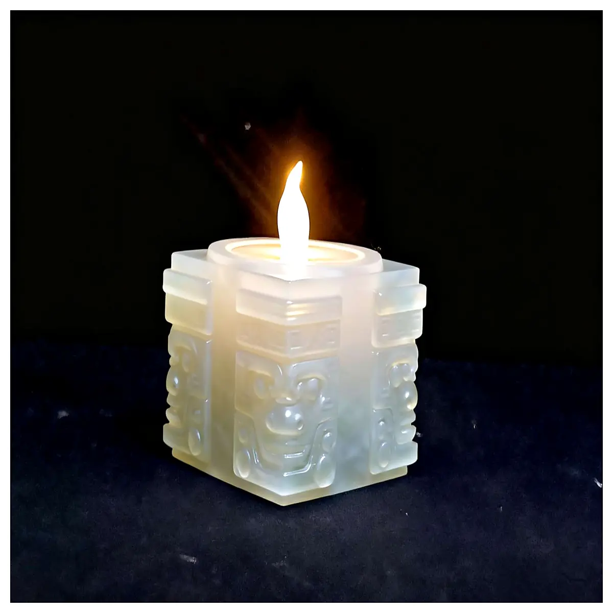 ancient jade cong style candle holder chinese traditional decor ritual altar feng shui energy center piece