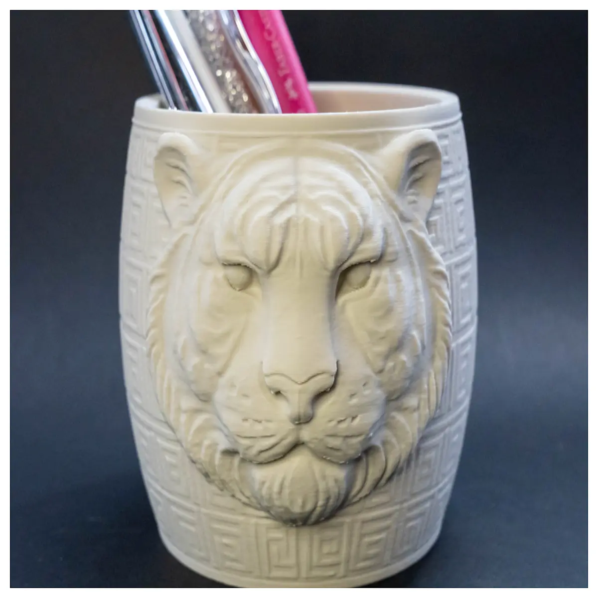 cute tiger desk organizer pen holder with plant pot animal theme desktop storage for office supplies and succulents