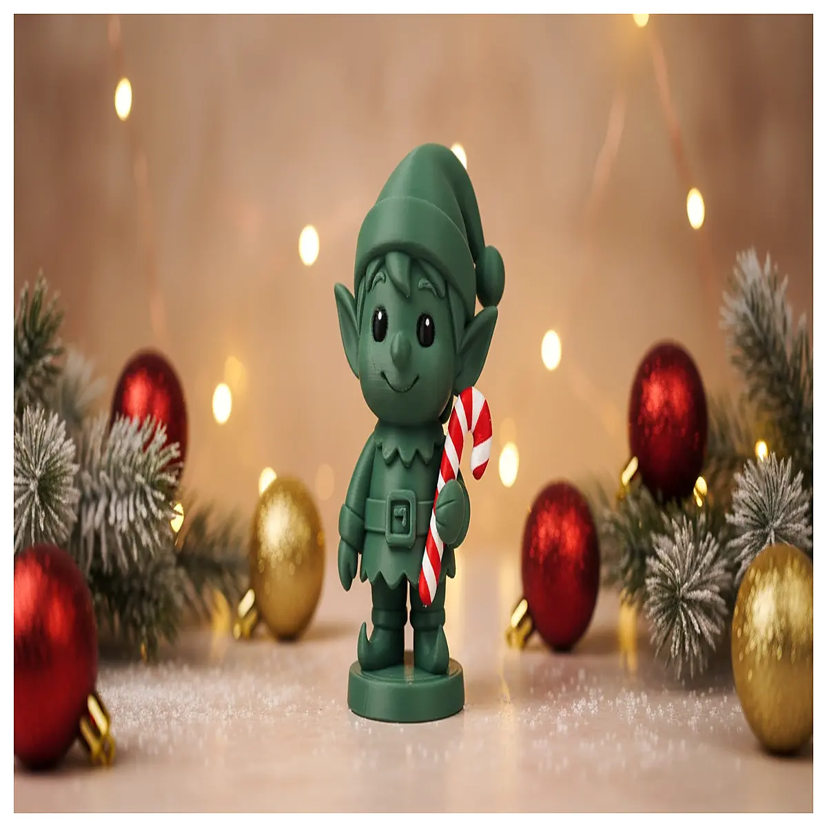 candy cane elf figurine holding walking stick whimsical christmas table decor cute holiday home ornaments