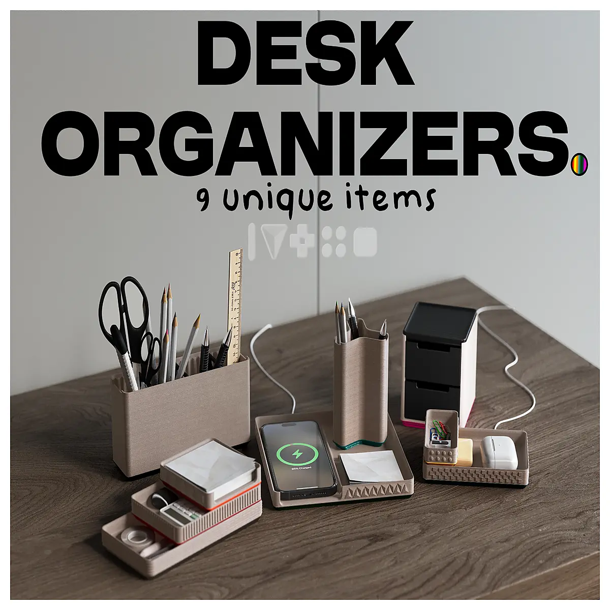 desk organizer with 9 compartments for pens sticky notes phone holder and office supplies storage