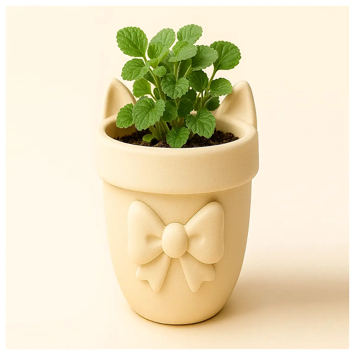 cute cat ear planter with bowknot resin succulent pot for desk decor