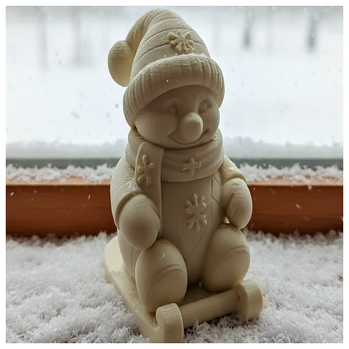cute snowman on sled winter holiday decor indoor outdoor garden yard lawn statue festive xmas decoration