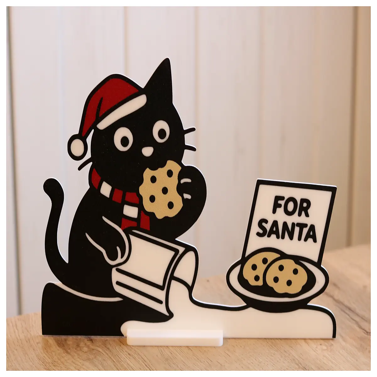black cat stealing santa cookies shelf decor holiday table ornament