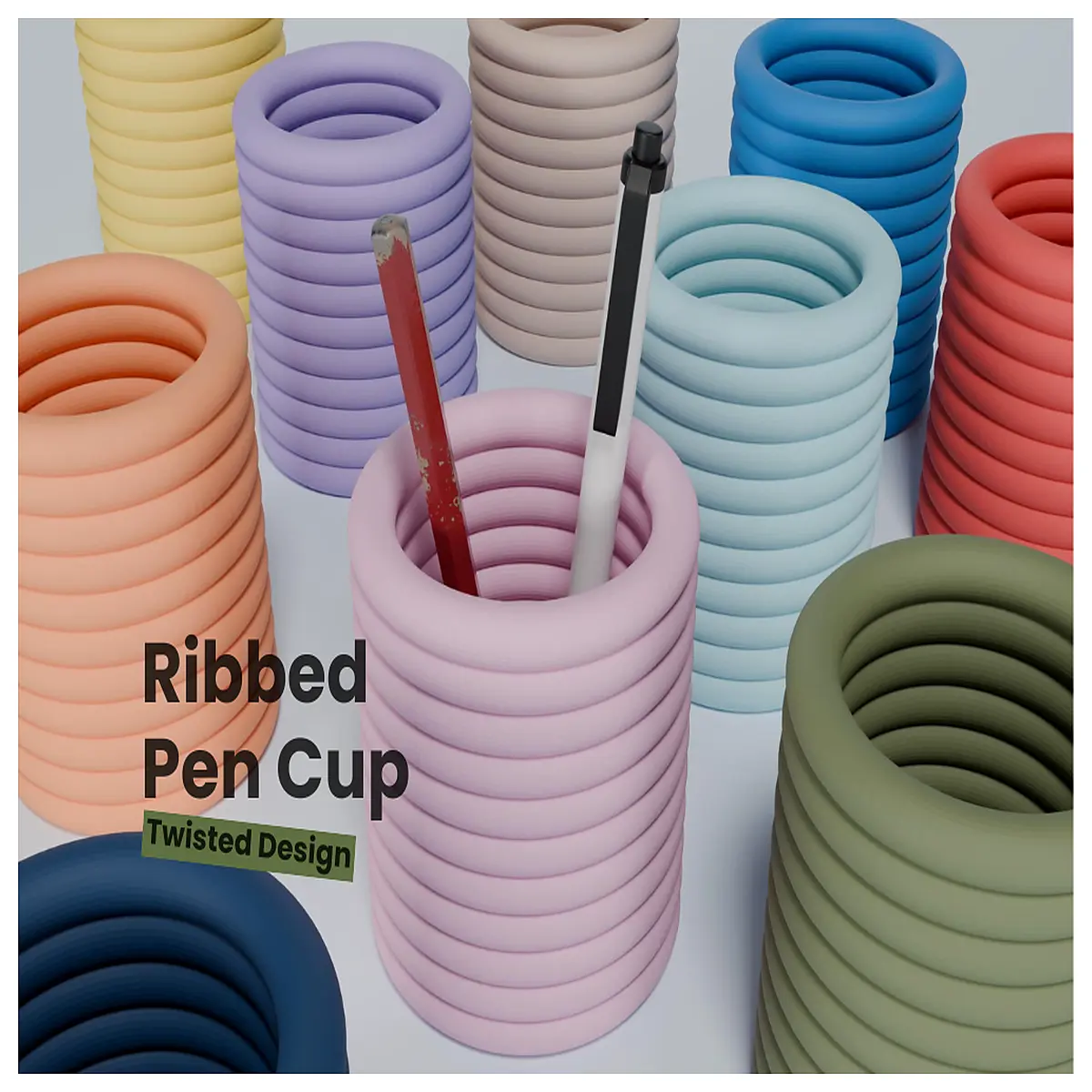 ribbed pen holder organizer desk accessories acrylic storage for office supplies