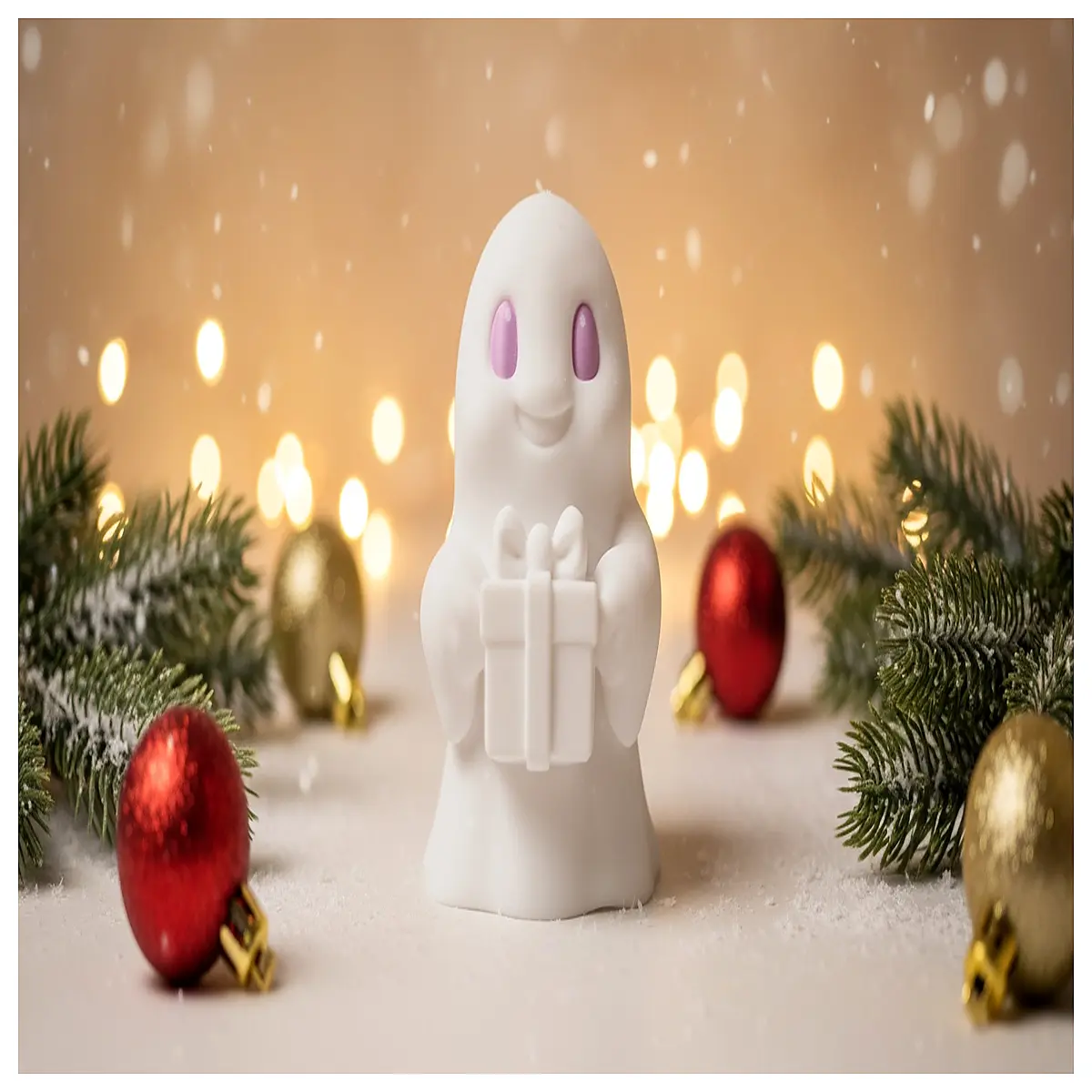cute smiling ghost figurine with gift box holiday home decor