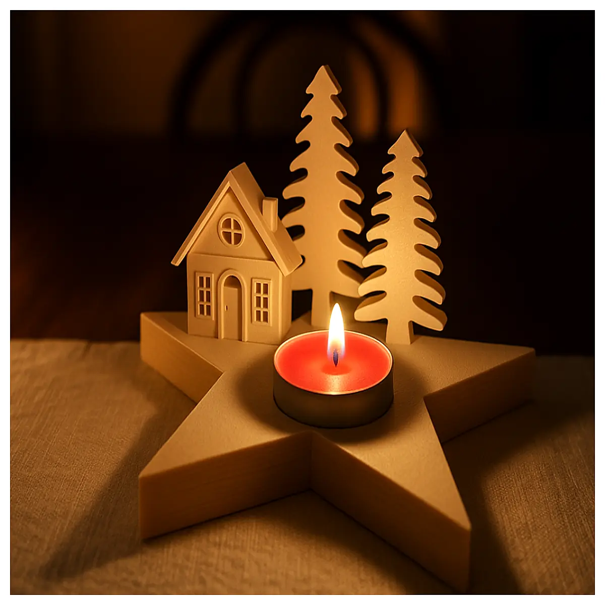 christmas star ornament with house or reindeer design festive holiday decor for tree rustic winter village scene decoration