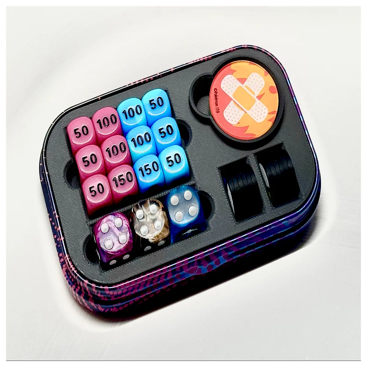 mini metal tin box insert for 2 small coins and 12 d6 dice organizers storage