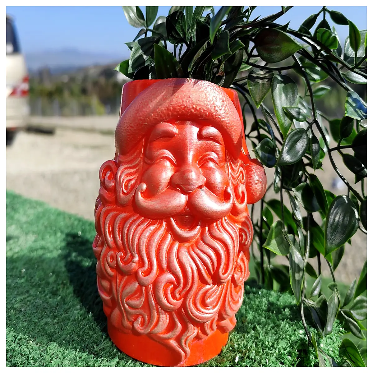 santa claus planter pot with lights indoor outdoor garden decor holiday christmas table centerpiece