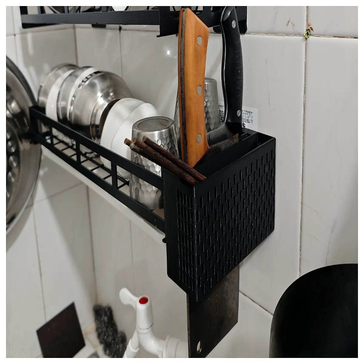 kitchen block and chopsticks holder with drainage holes stainless steel cutlery organizer rack for countertop storage
