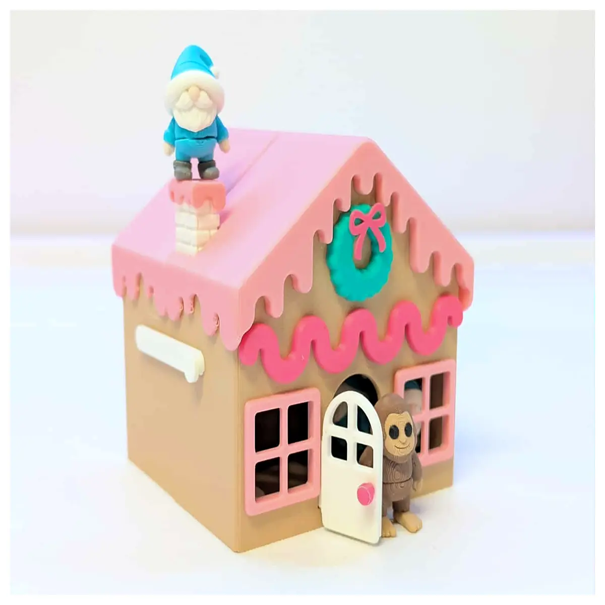cute gingerbread house toy organizer printed storage box for kids room decor plastic figurine collection shelf