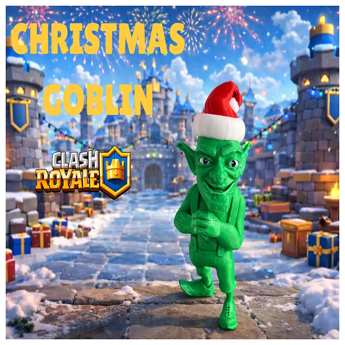 clash royale goblin king skin holiday goblin card art christmas themed clash of clans cosmetic festive mobile game avatar