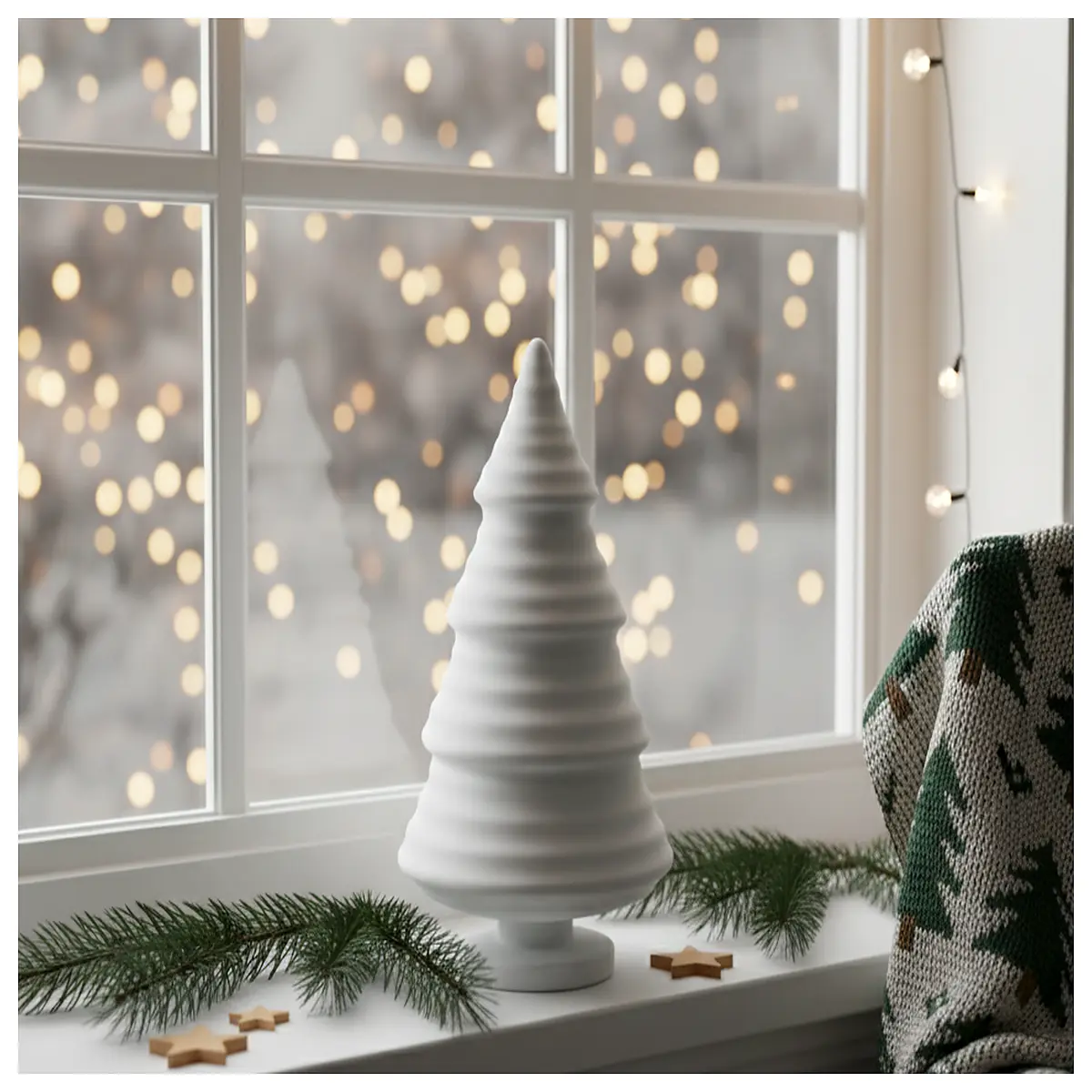 scandi nordic faux pine christmas tree with lights pre lit frosted branches for home living room decor