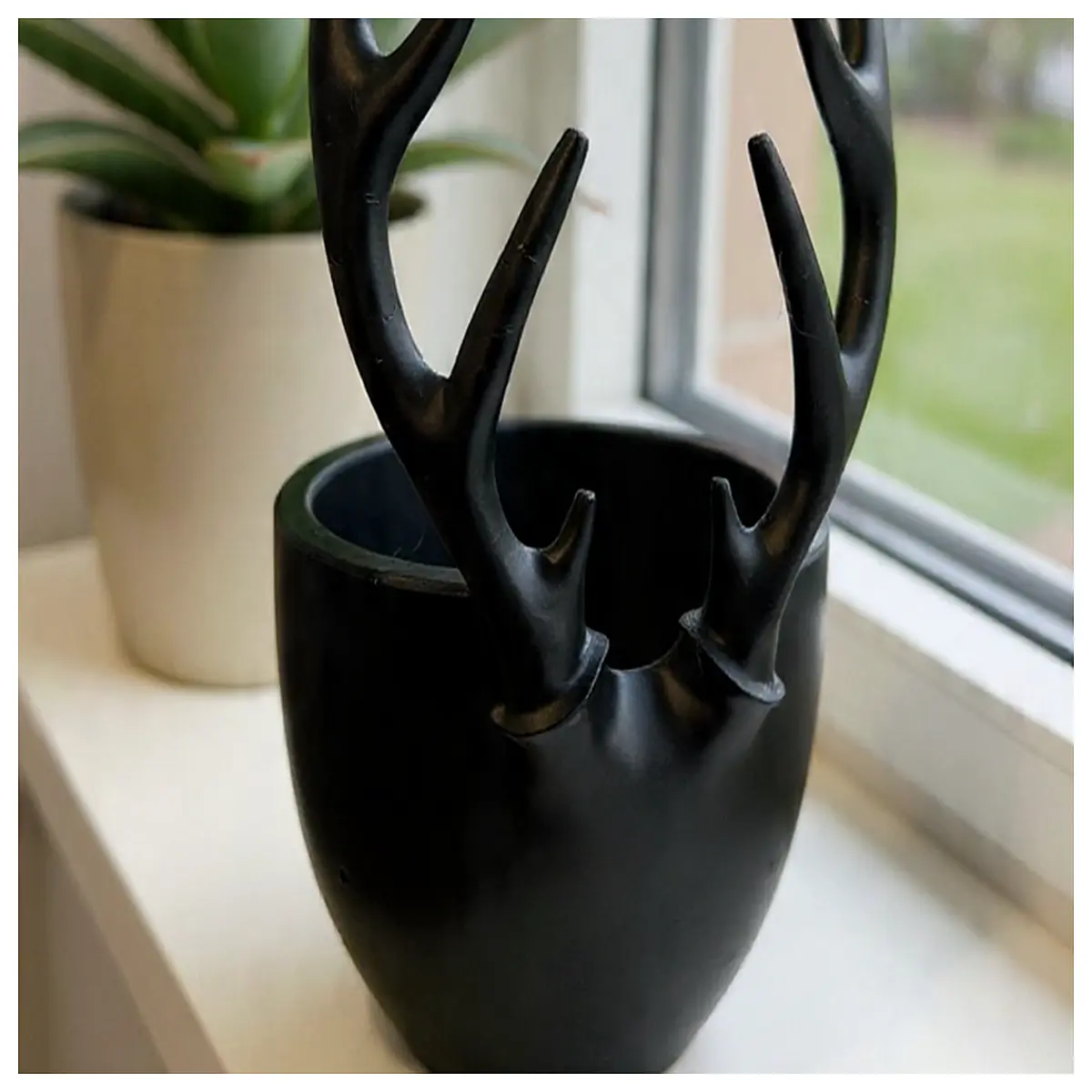 rustic deer antler planter pot for succulents cactus indoor outdoor garden decor natural wood resin