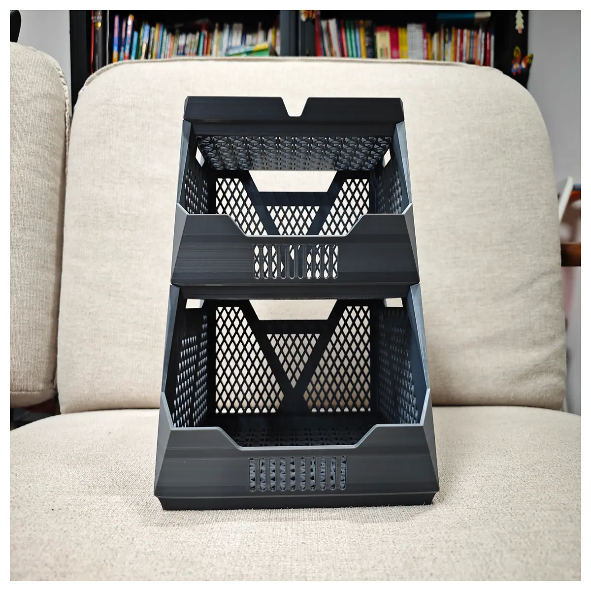 tiered open weave storage bins stackable organizer for closet shelves plastic basket