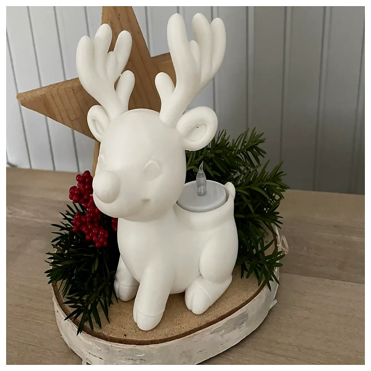 reindeer tea holder candle votive rustic christmas decor holiday table centerpiece winter home accent