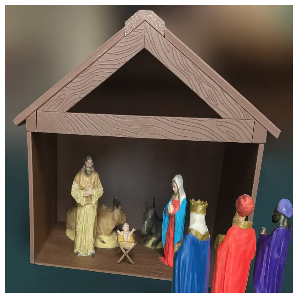 rustic wood nativity scene set with figurines vintage manger for christmas home decor