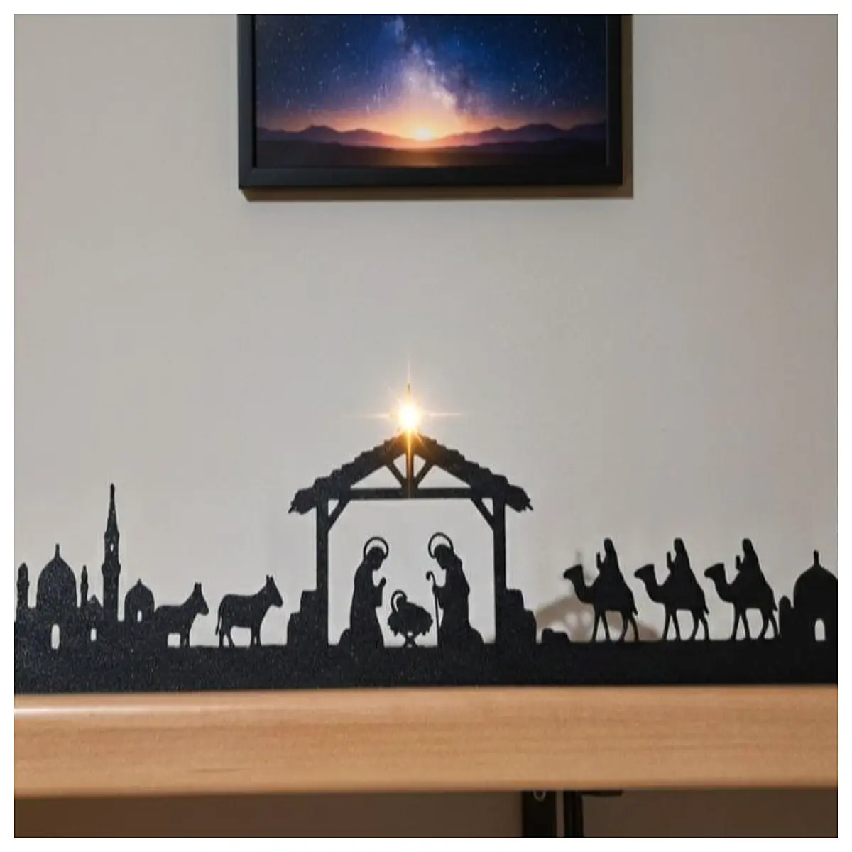 skyline nativity scene with city lights modern christmas manger set urban stable figurines for mantel decor