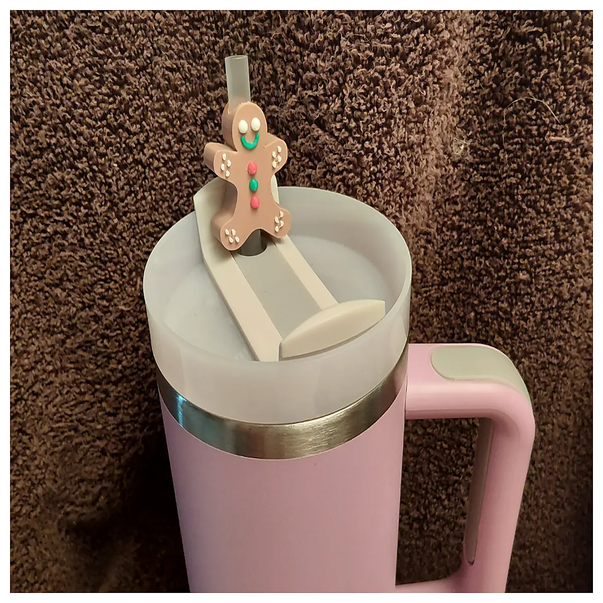gingerbread man straw cover silicone reusable party drink topper holiday xmas tableware