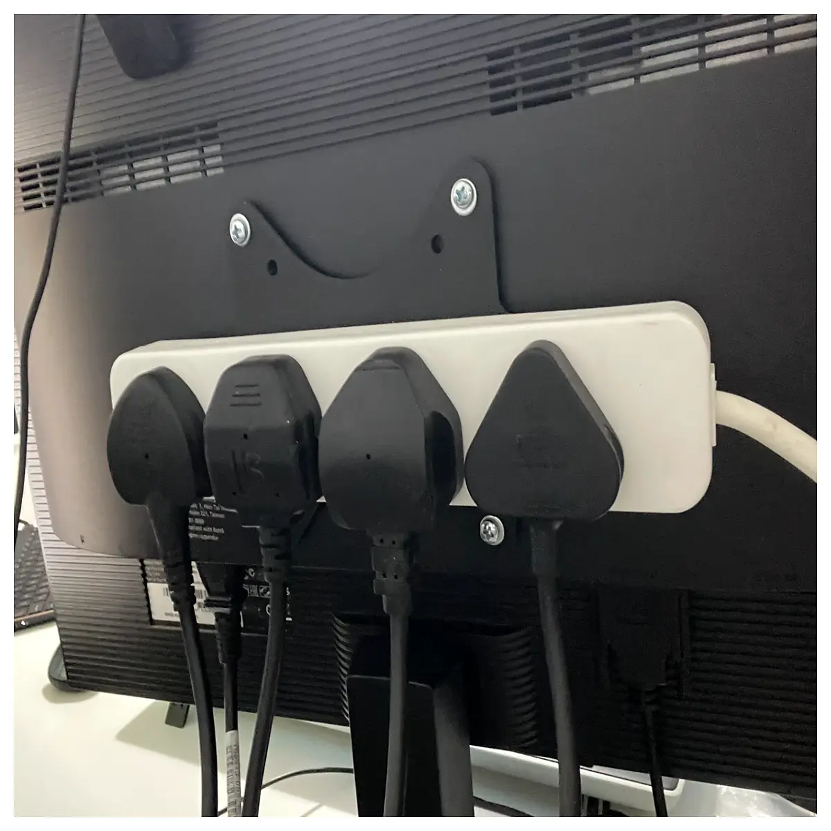 adjustable power strip mount holder for vesa monitor arm desk cable management organizer bracket