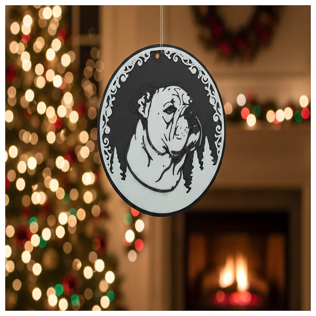 bulldog christmas ornament hanging decoration for tree home decor