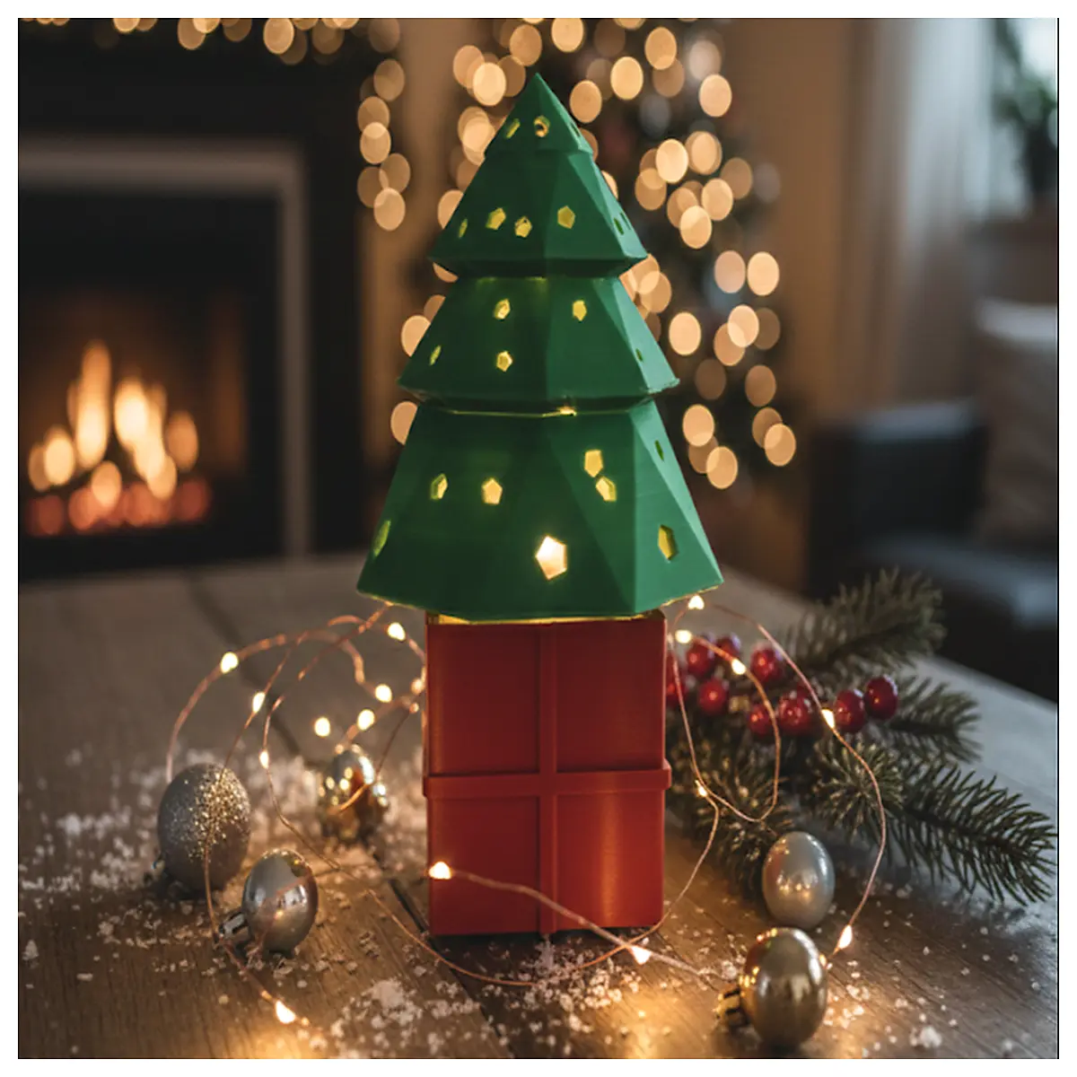 geometric polygonal christmas tree with hidden compartment storage cabinet modern minimalist holiday decor