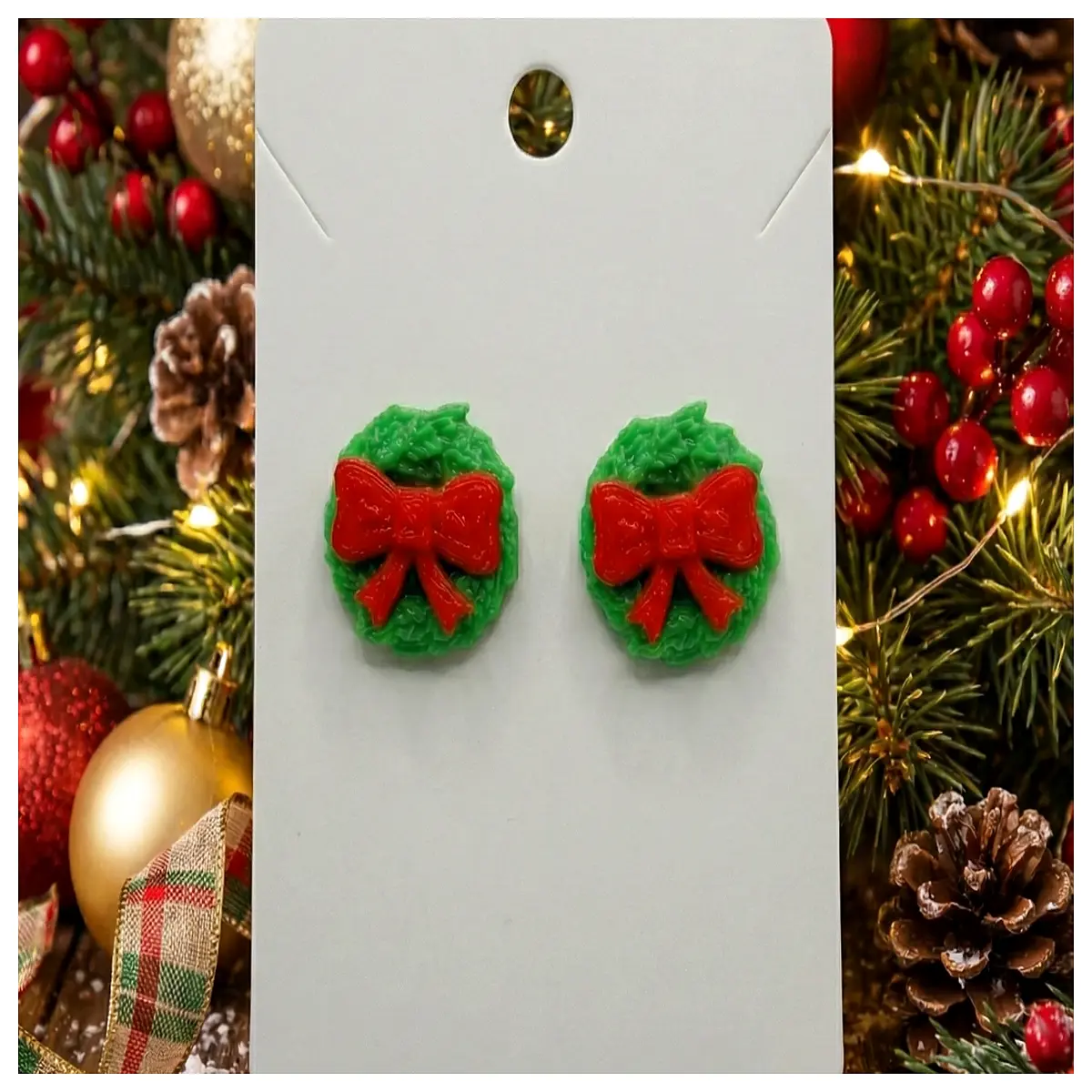 christmas wreath earrings holiday party jewelry festive greenery leaf drop dangles for women