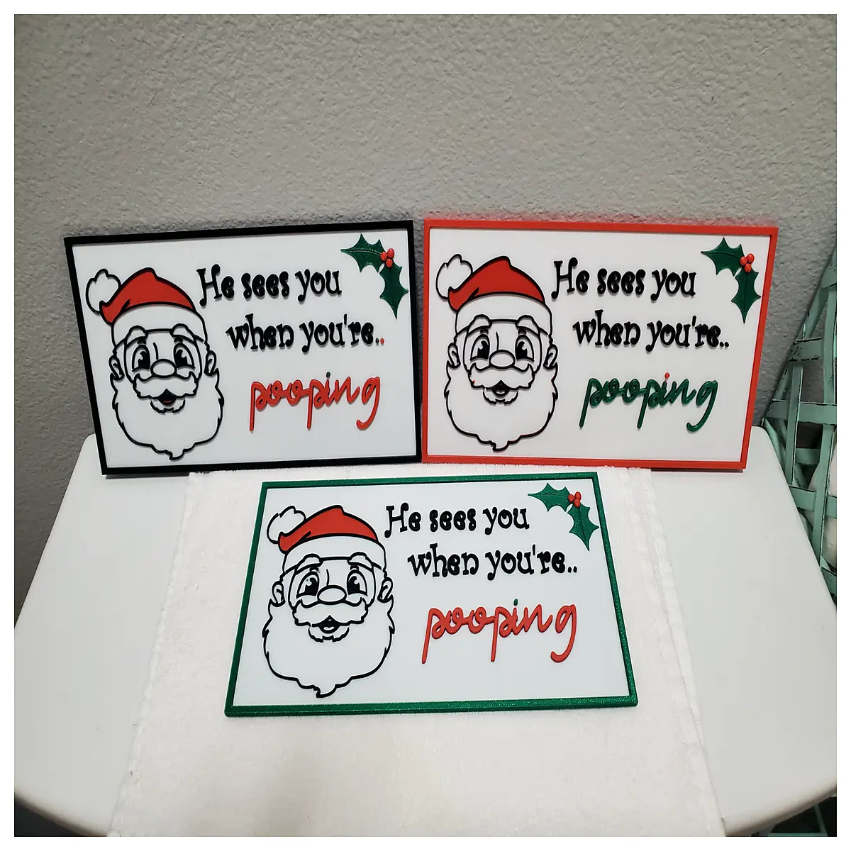 funny christmas decor santa peeing sign prank bathroom novelty humor gag