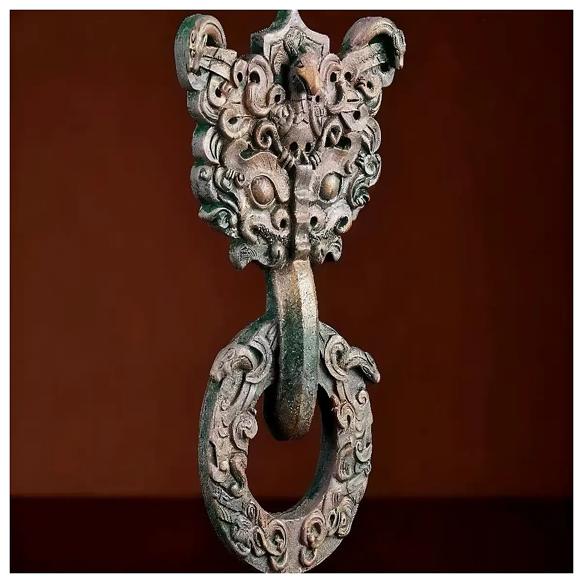 antique dragon phoenix bronze door knocker ring handle traditional chinese fengshui gate ornament