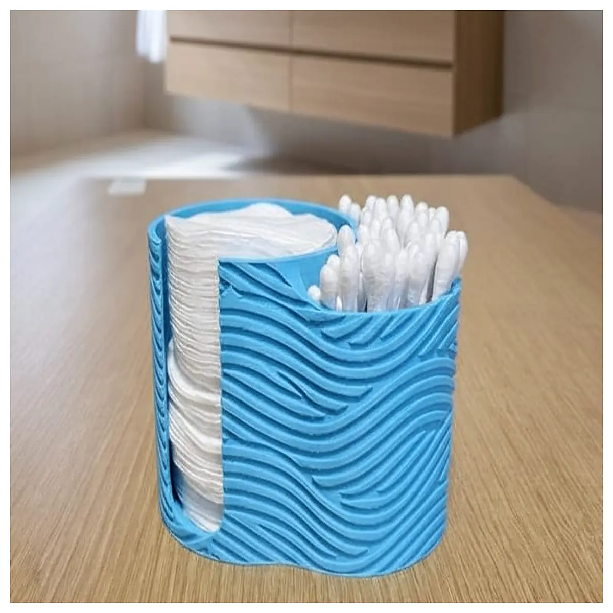 cotton swab and makeup remover pad organizer box wavy texture desktop storage container for bathroom vanity