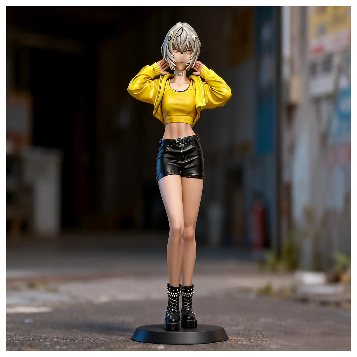 evangelion rei ayanami pvc figure leather jacket shorts cosplay collectible toy anime gift