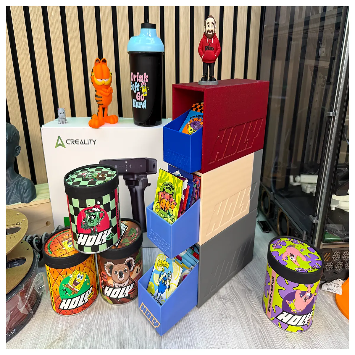holy with stackable boxes for retail product organization and shelf merchandising