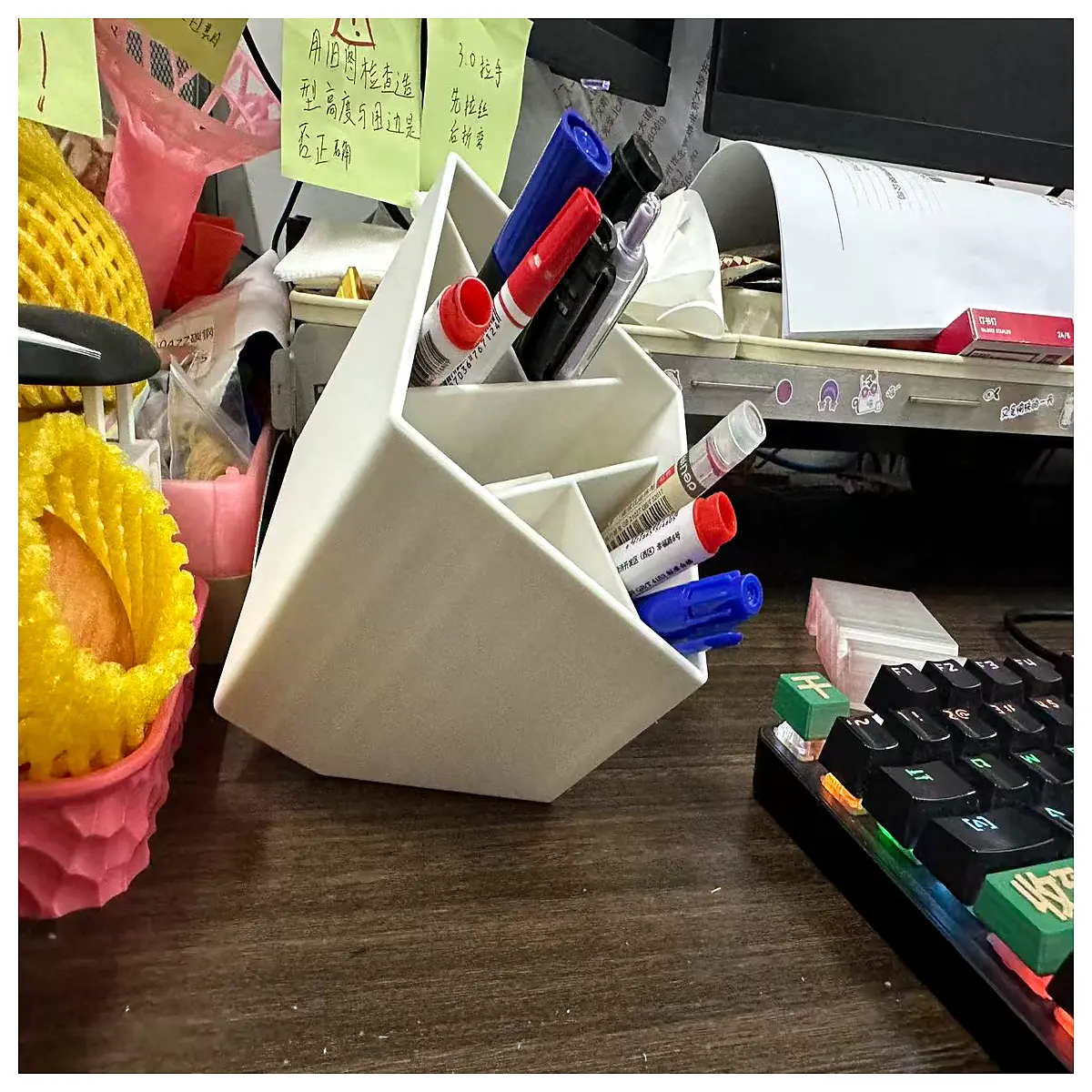 modern geometric desk organizer cube large capacity pencil holder for students minimalist office supply storage box square pen cup with slanted slots