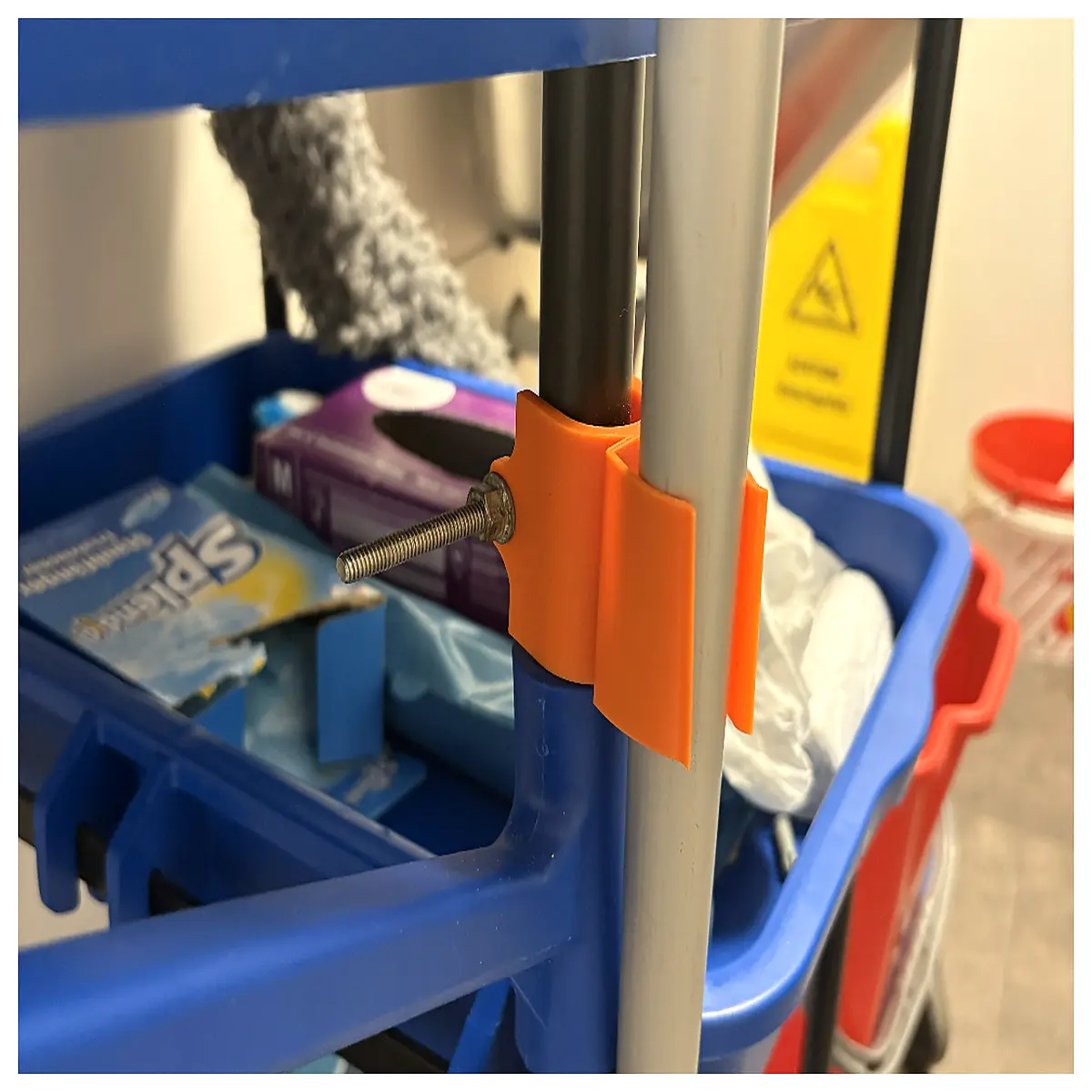broom holder for janitor cart cleaning station organizer rack mount