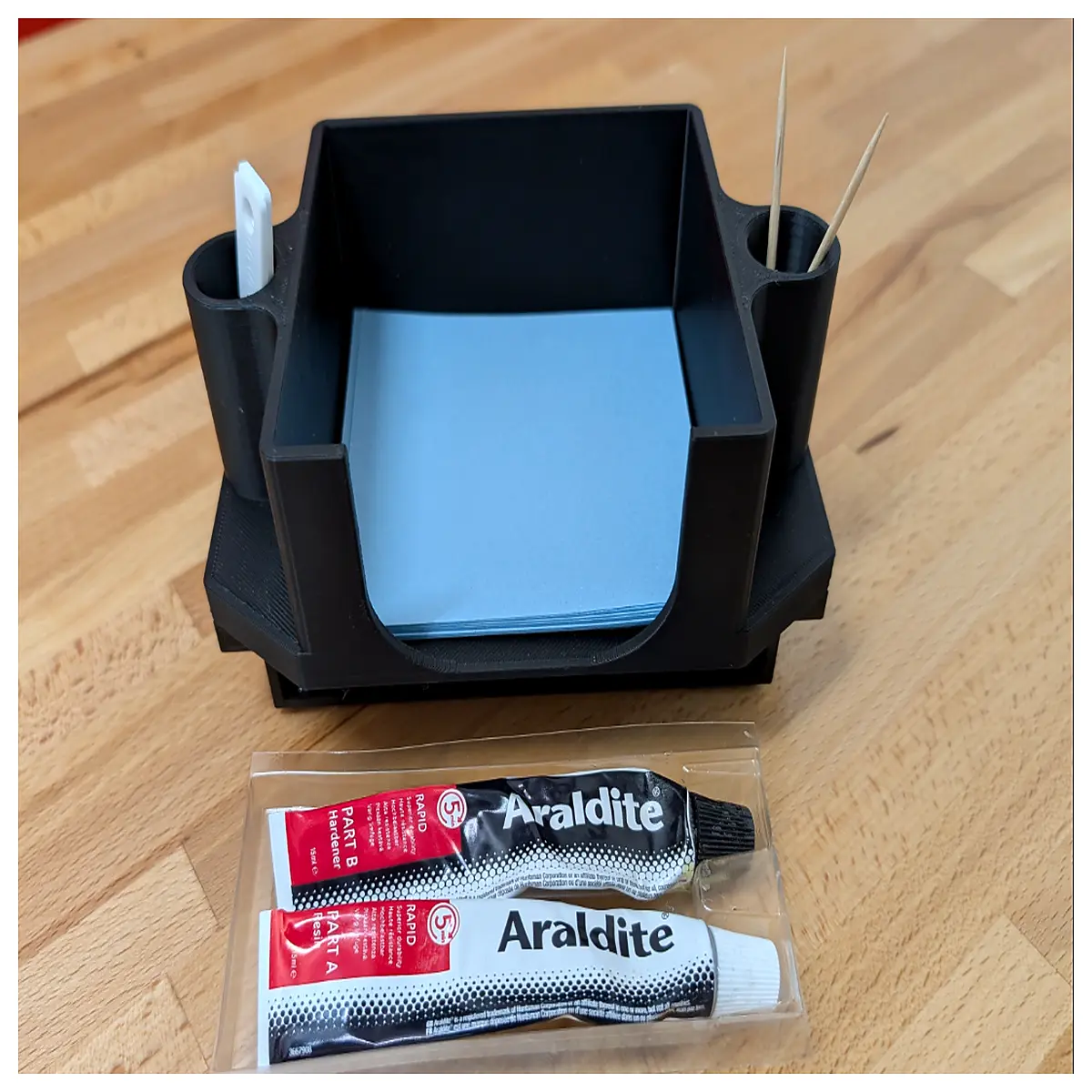 epoxy glue organizer storage box for araldite mixing cups and applicator tips desktop tidy