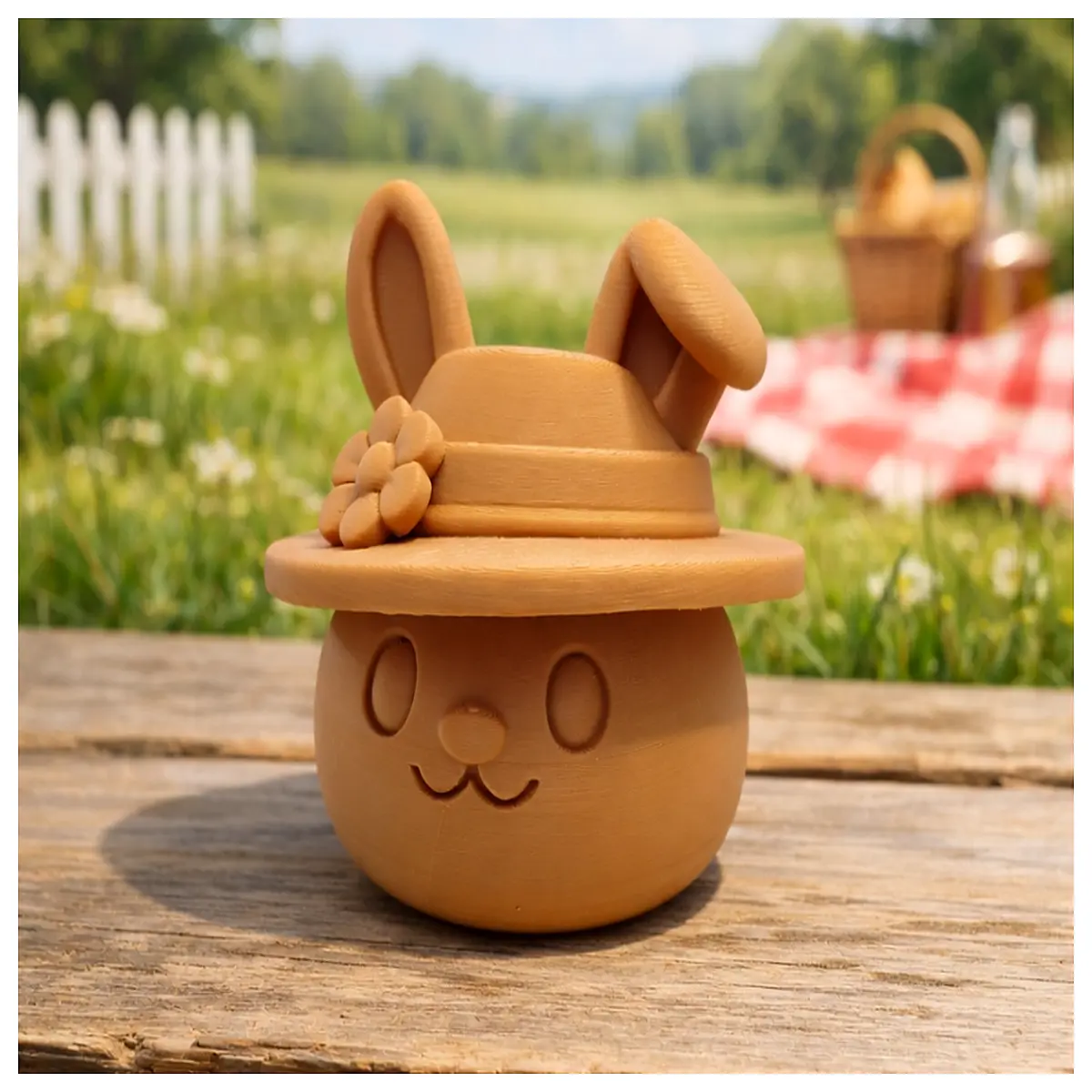 cute bunny wearing sun hat spring decor plush toy