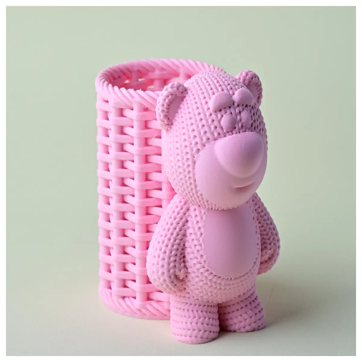 kawaii strawberry bear knitted pen holder desk organizer cute cartoon storage for office school supplies