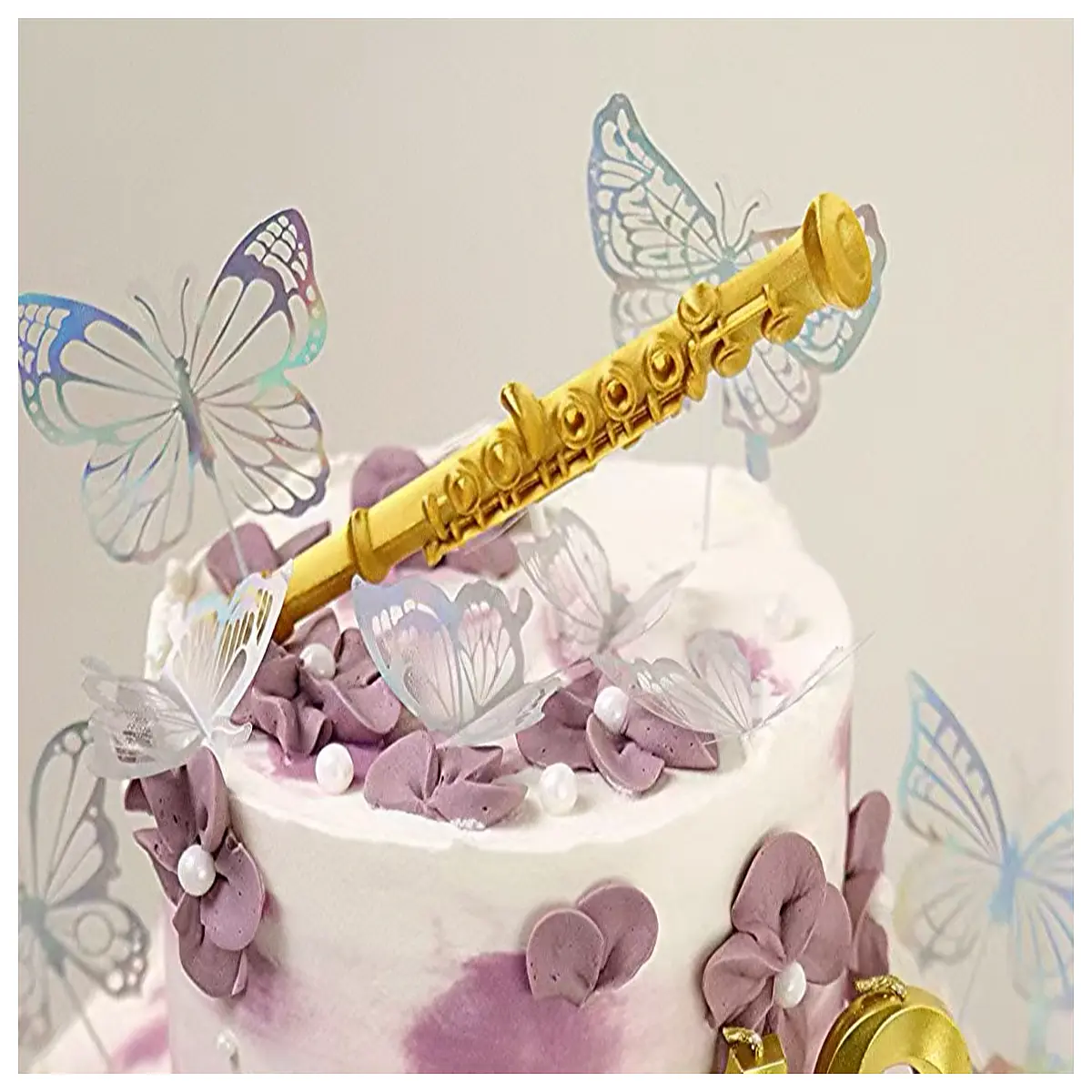 flute cake topper for birthday party musical instrument decoration silver gold flute pick topper band theme cake decorations