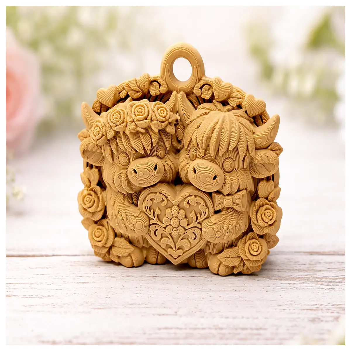 flower highland cow couple matching necklaces for lovers best friend jewelry gift set