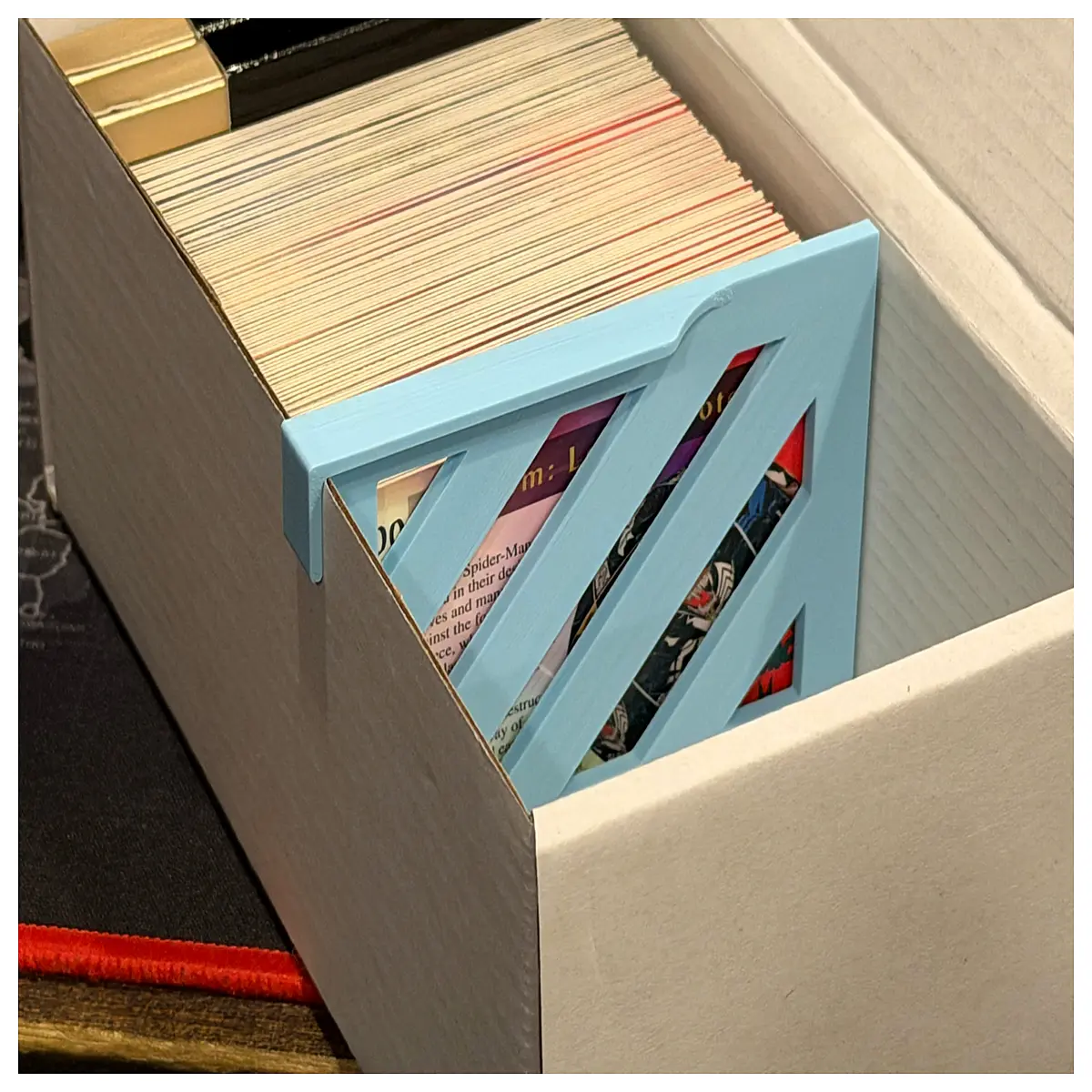 collectible card storage box with divider and label clips for trading cards