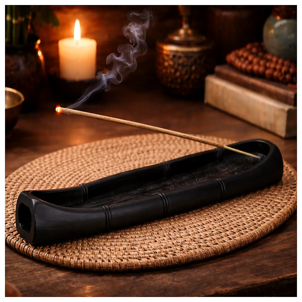 zen incense burner holder minimalist home decor meditation yoga altar candle stick natural wood aroma diffuser