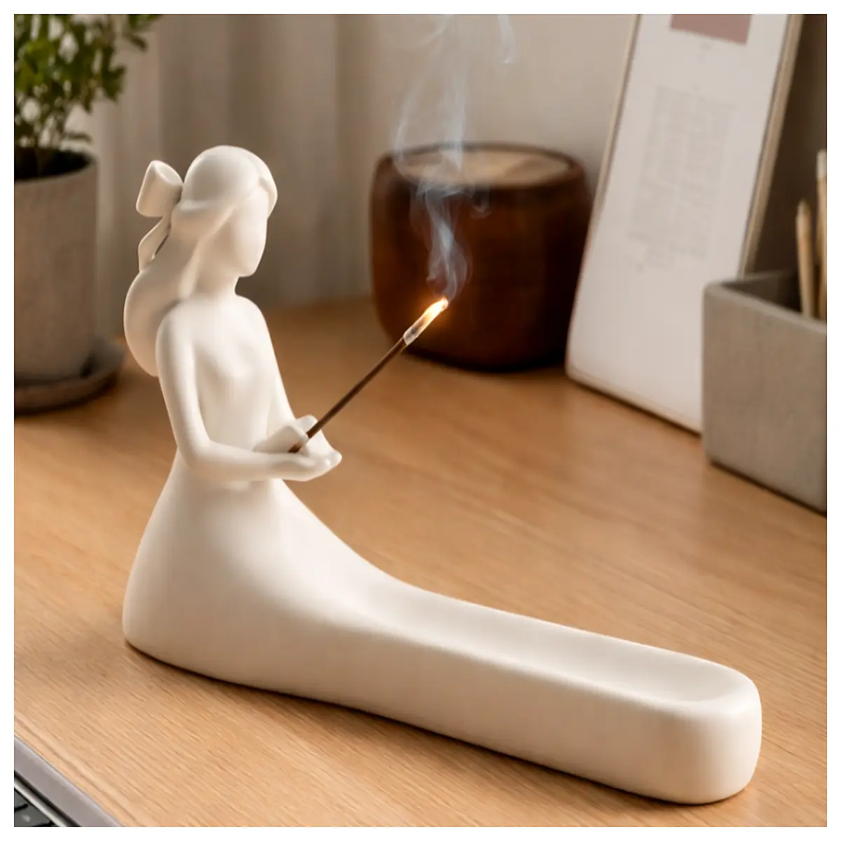 minimalist female statue incense holder modern resin art candle for home decor