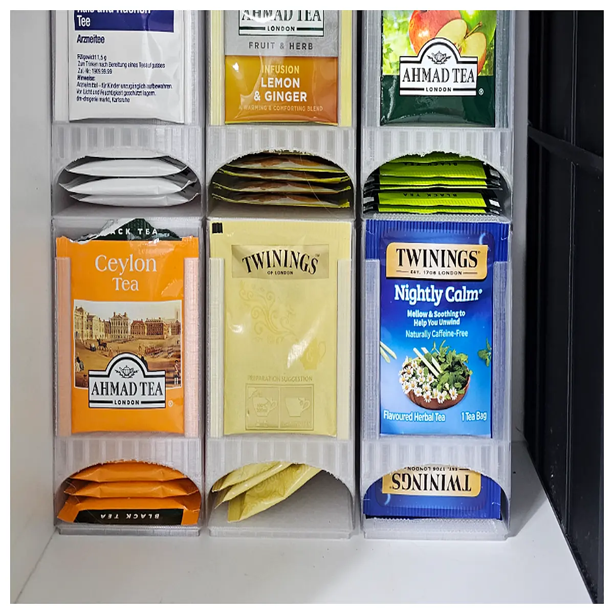 tea bag dispenser organizer for pantry kitchen counter storage minimalist design space saving holder