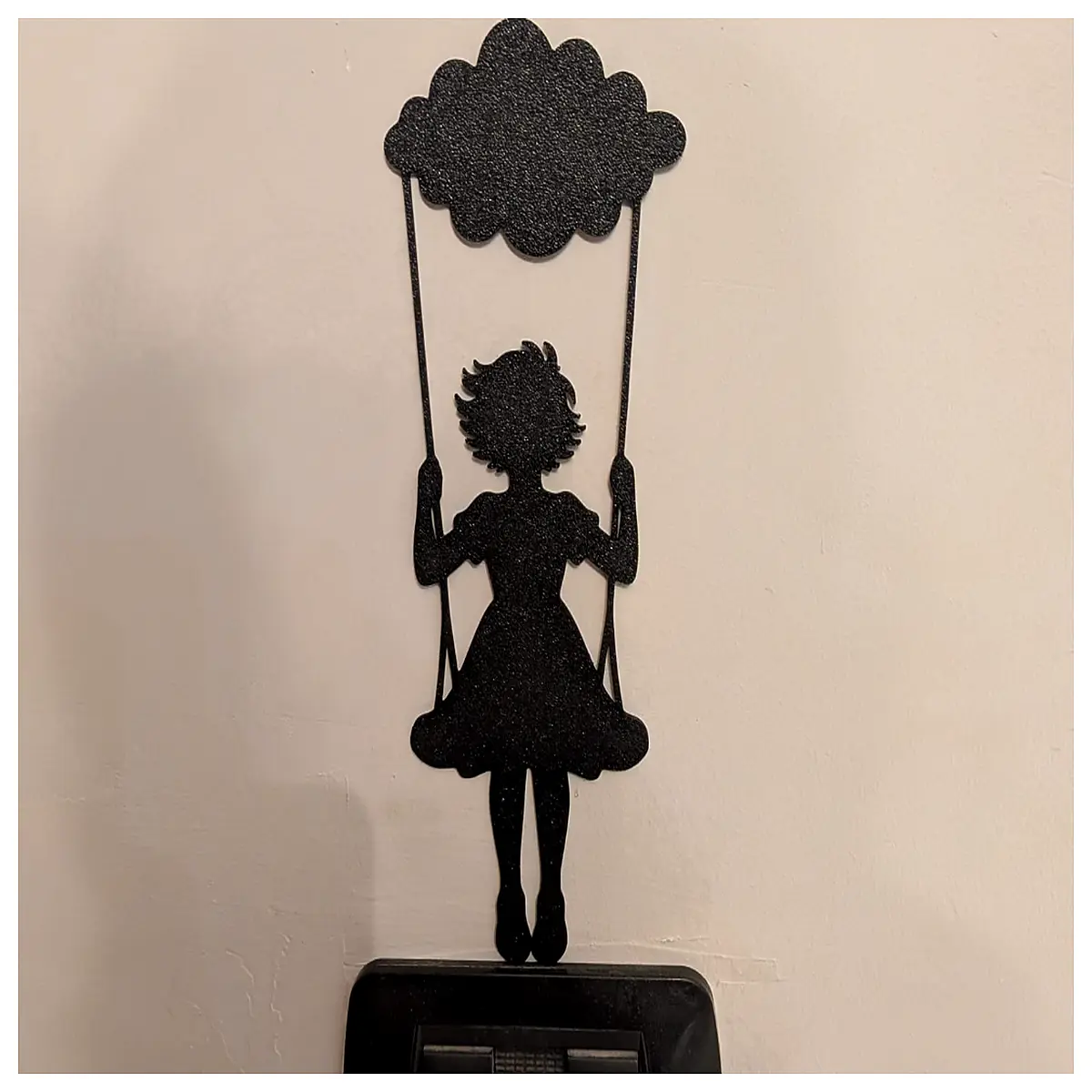 whimsical girl on swing wall art nursery decor kids room hanging canvas print boho bedroom accent