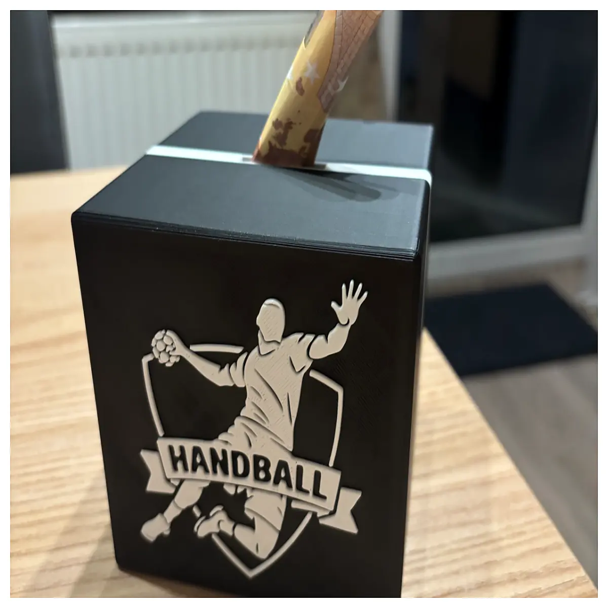 miniature handball piggy bank for kids sports room decor collectible metal coin jar with realistic ball design